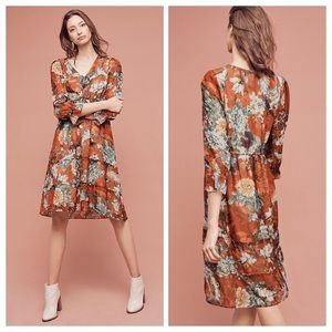 Anthropologie Orange Floral Peasant Dress - 2